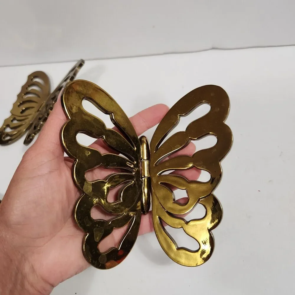 Set Of 3 Gold Toned Hinged Plastic Movable Butterflies  Wall Hanging Decor